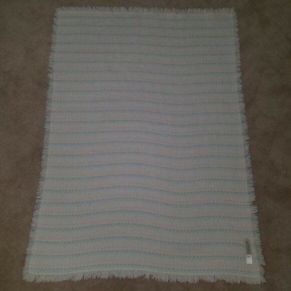 VTG Nordstrom Stripe Knit Baby Blanket Acrylic Pastel Pink Blue Yellow Italy - Picture 3 of 5